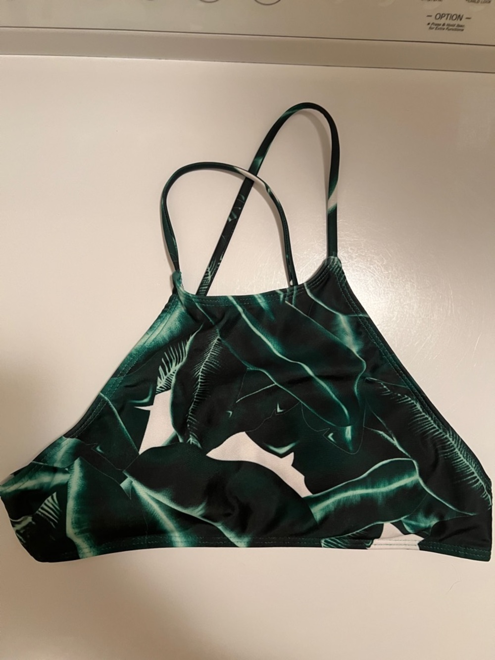 Green Tropical Print Bikini Top